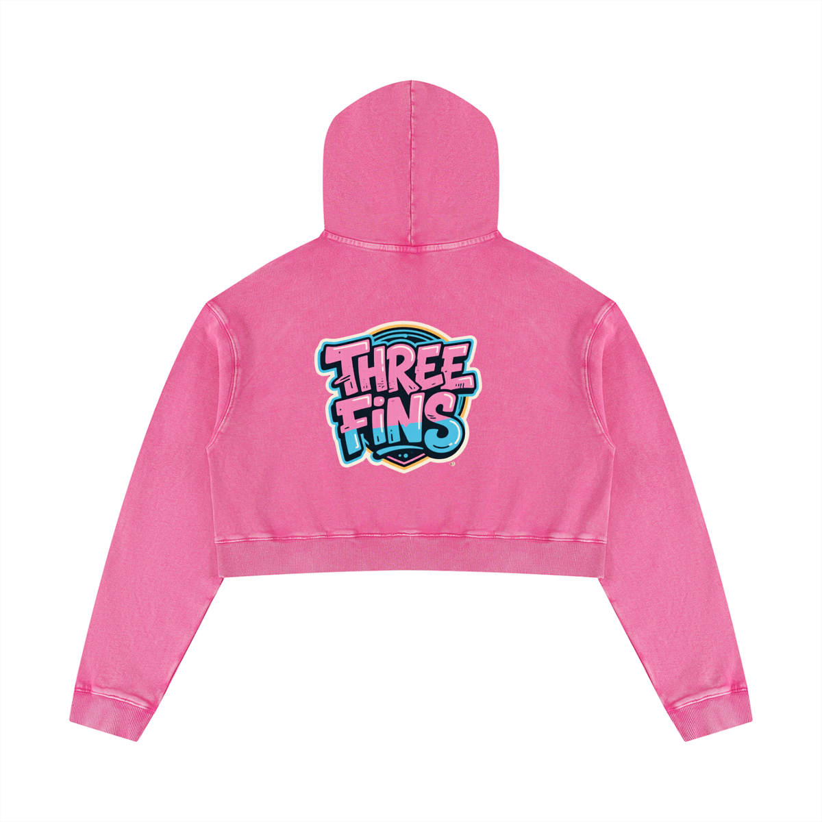 Women’s Mineral Washed Crop pink fins Hoodie