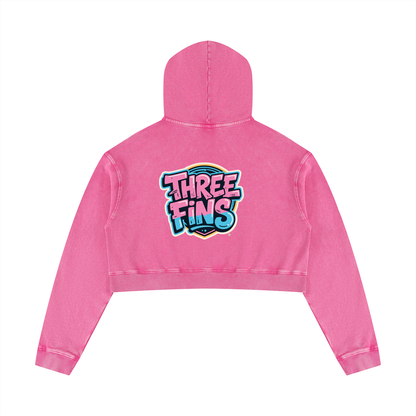 Women’s Mineral Washed Crop pink fins  Hoodie