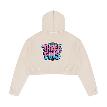 Women’s Mineral Washed Crop pink fins  Hoodie