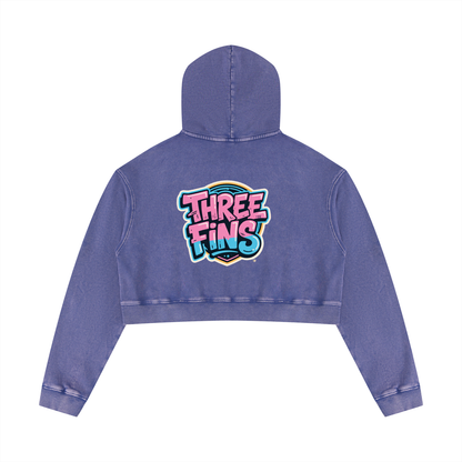 Women’s Mineral Washed Crop pink fins  Hoodie