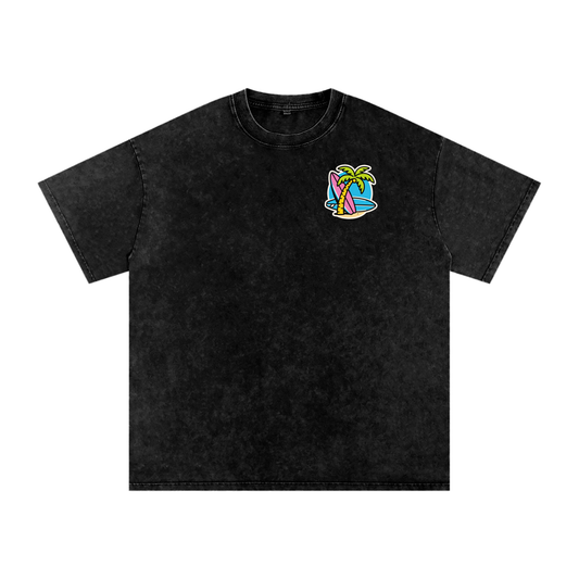 Snow Washed Oversized Cotton Palm Tree T-Shirt