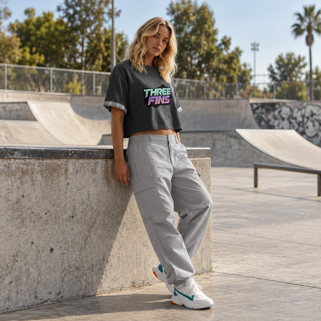 Unisex Boxy Plaid-Lined Double-Face T-Shirt
